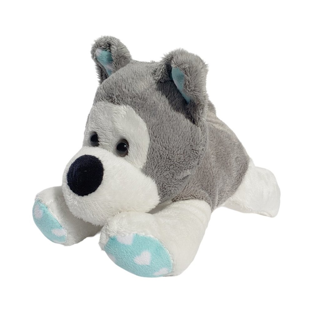 Animal Adventure Gray & White Plush Wolf Puppy Dog Blue Paws White Hearts 9"